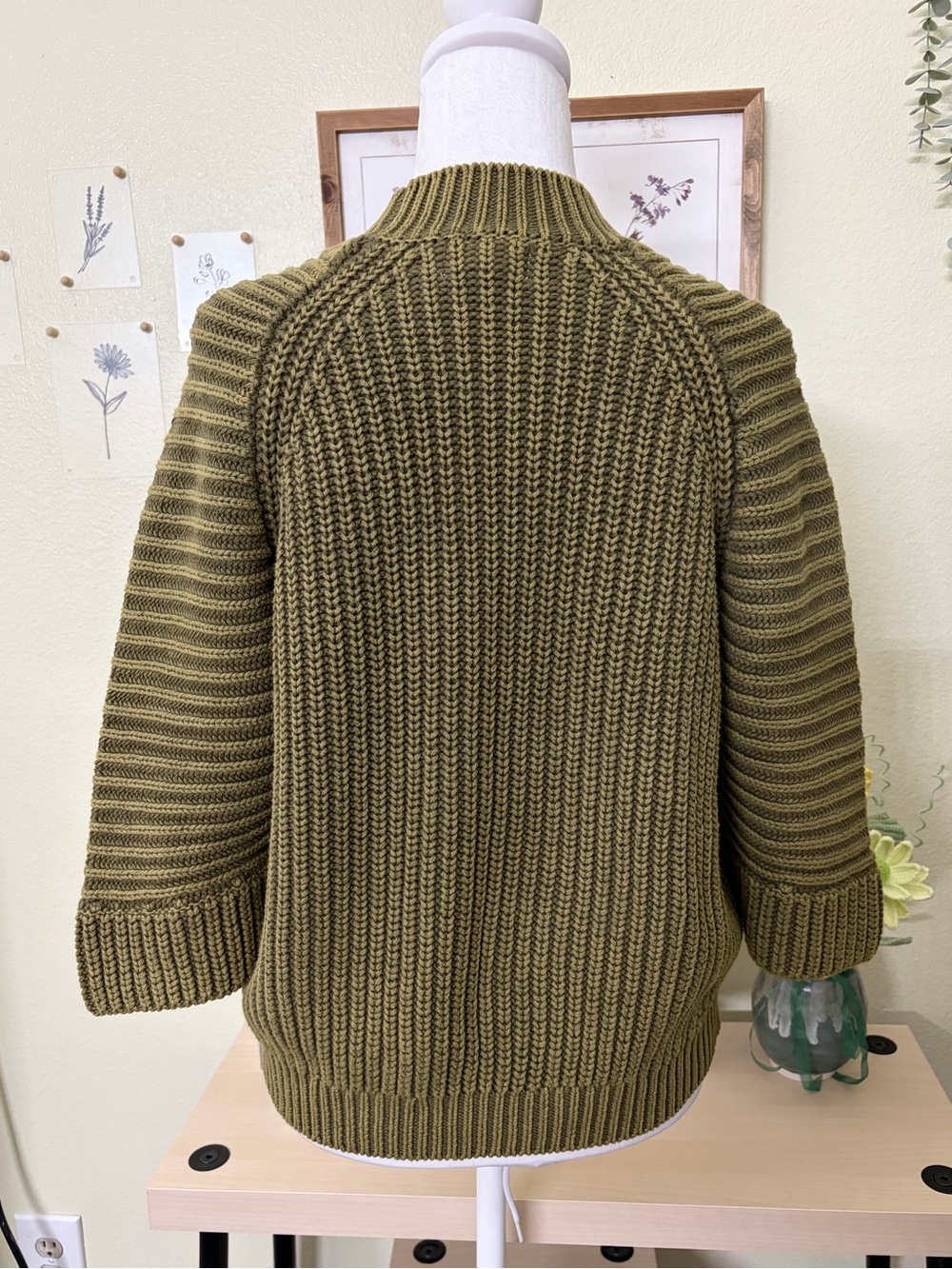 Maeve Anthropologie Mackenzie Chunky Ribbed Sweater Olive Boho Cabincore XS - Picture 8 of 10